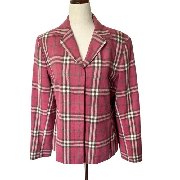 Vintage Doncaster Made in Italy Pink Brown Plaid Blazer Jacket 12P - Picture 1 of 8
